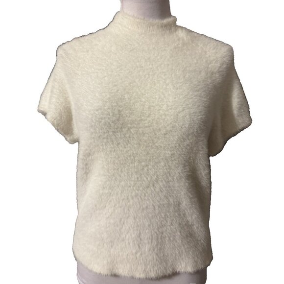 Anthropologie Maeve Sweater Top Medium Mock Neck Open Back Short Sleeve Ivory - Picture 6 of 14